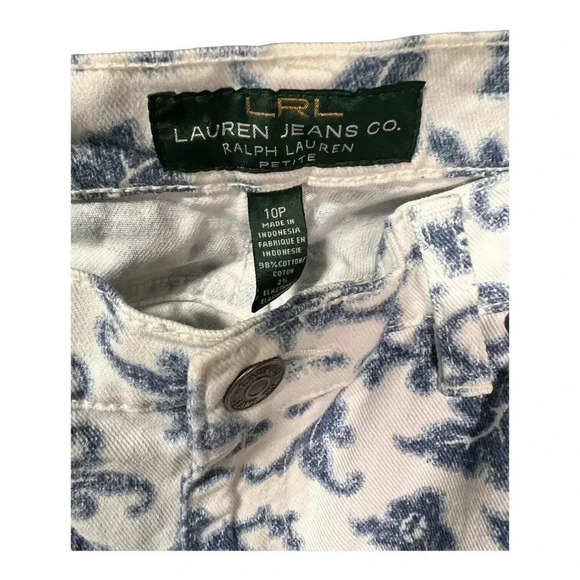 LRL Ralph Lauren Floral Print Stretch Ankle Jeans Blue White Womens Size 10P - Picture 5 of 6